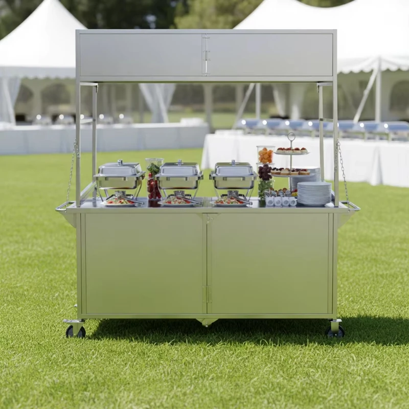 

Практичный, популярный, портативный, складной, из нержавеющей стали, устойчивый к ржавчине, 1,5-метровый фургон-прицеп на четырех колесах для продажи мороженого, кофе и закусок.