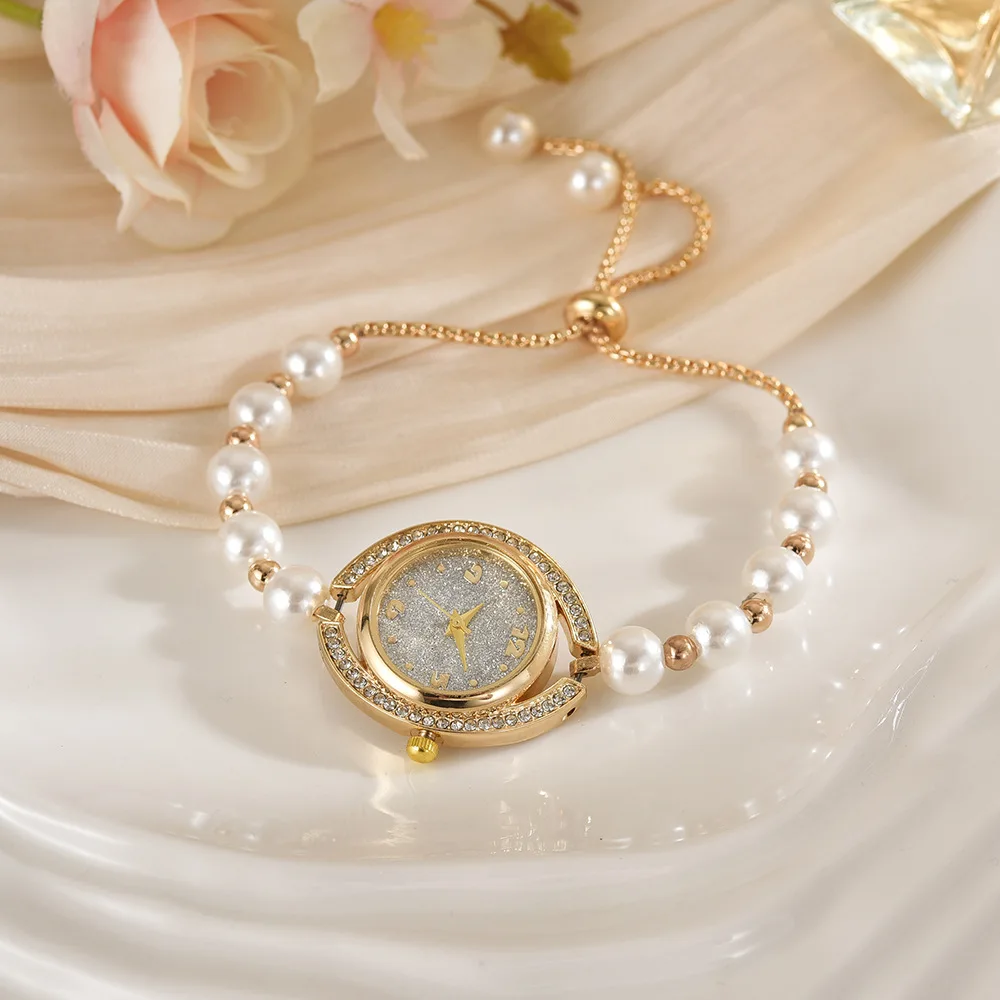 

Романтические часы-браслет с жемчугом и бисером, креативный темперамент, женские кварцевые наручные часы, роскошные женские часы, подарок, модные аксессуары