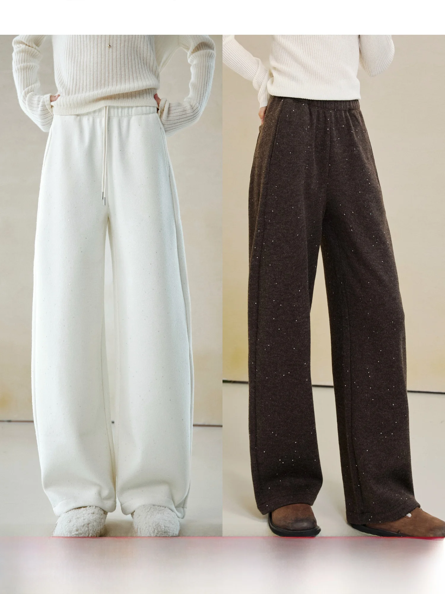 

Skin-friendly Warm Fleece Air Pants Casual Flashing Women's Spring New Style Cabbage Pants High Waist Elastic Wide Leg Pants
