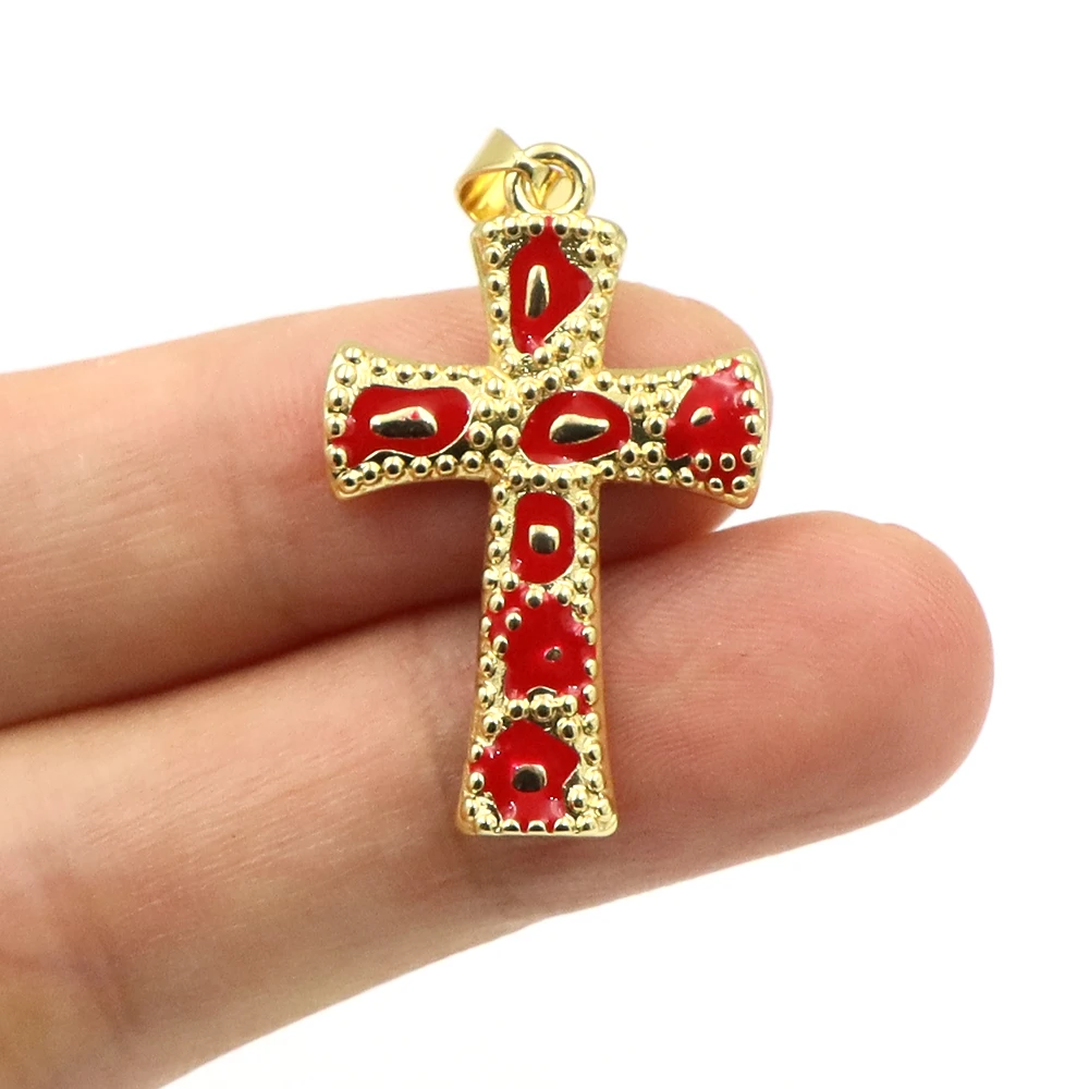 Trending Leopard Pattern Cross Pendant Enamel Dripping Oil Charms For DIY Handmade Necklace Jewelry Accessories Christmas Gifts