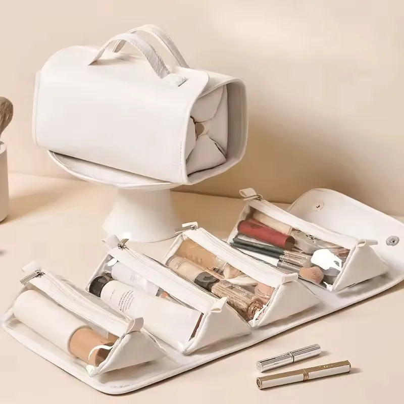 

Detachable Cosmetic Bag Portable 4 in 1 Large Capacity Makeup Bags Portable Folding Travel Toiletry Makeup Organizer Storage Bag