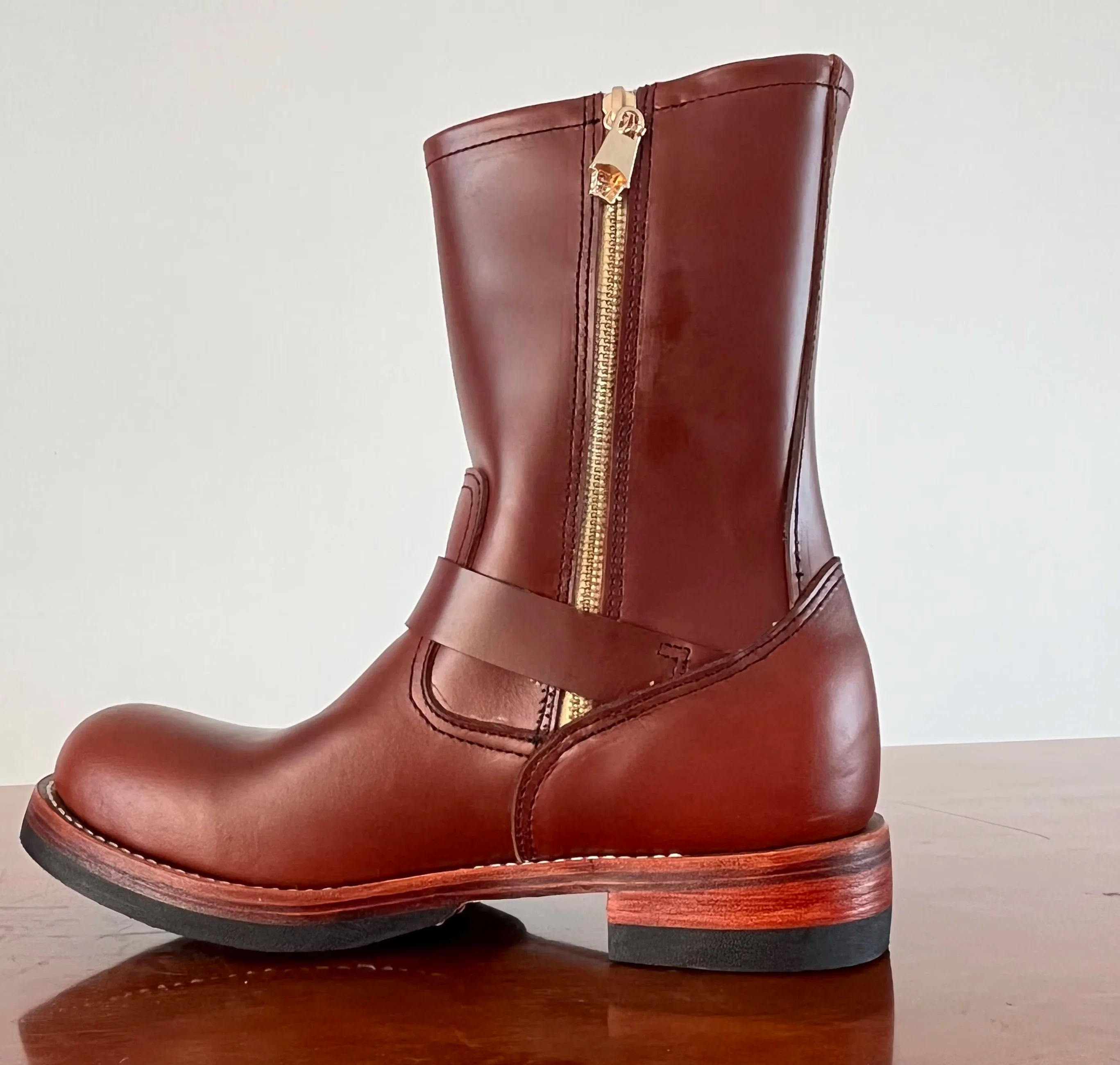EBE999 Men High‑Shaft Engineer Leather Boots Goodyear Welt Single Buckle Vintage Motorcycle Thick Sole Work Boots For Men Daily