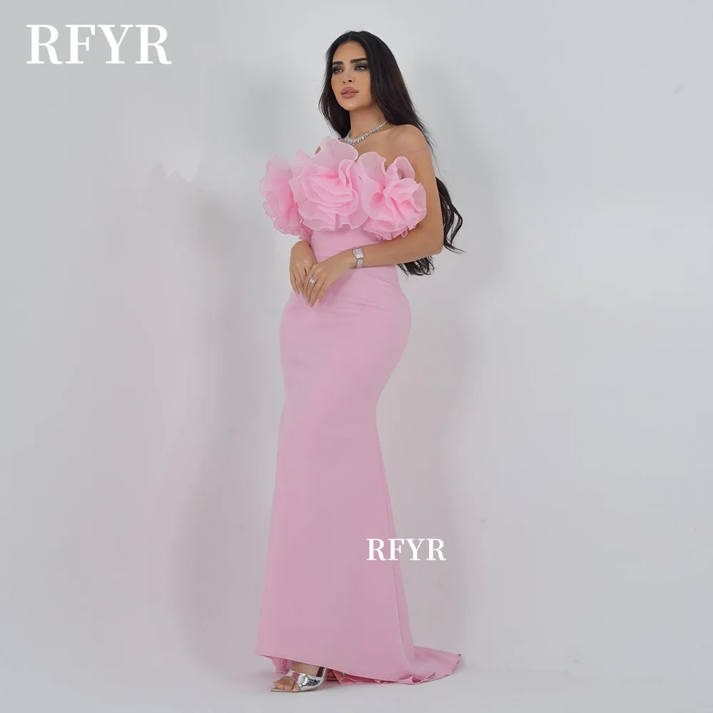 

RFYR Mermaid Evening Dress with 3D Flowers Party Dress Pink Prom Dress Formal Occasion Dress مناسبة رسمية Customized