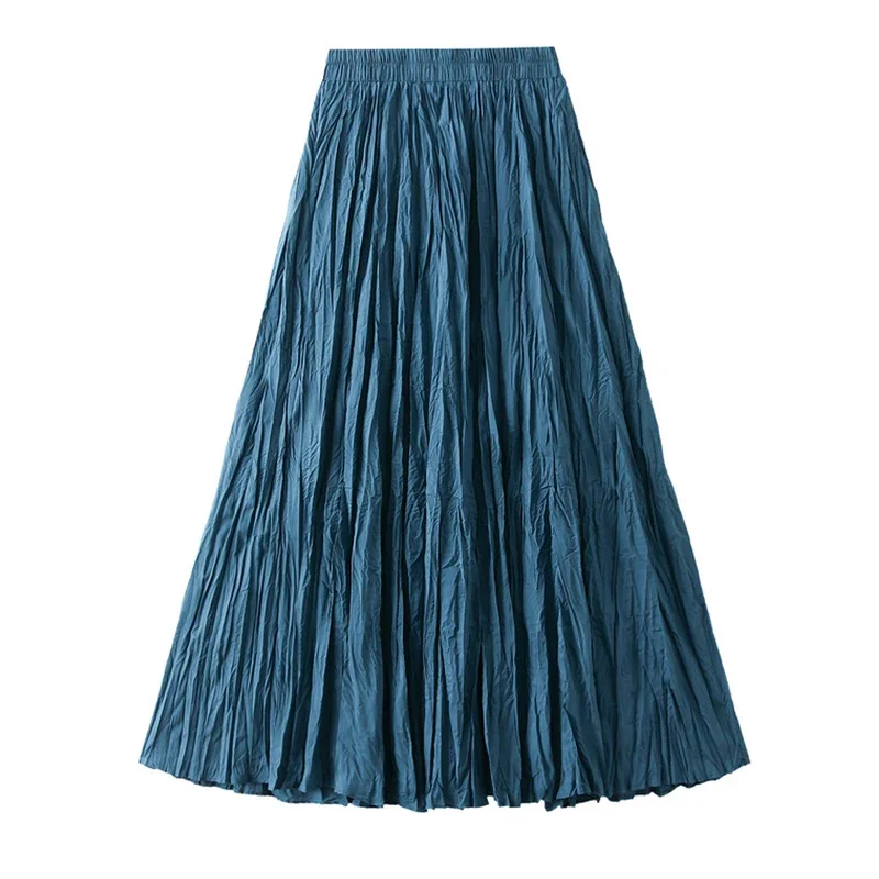 

Fashionable Maxi Folds Skirt Women 2024 New Spring Summer Aesthetic A Line High Waist Pleated Long Skirt Female Ladies P578