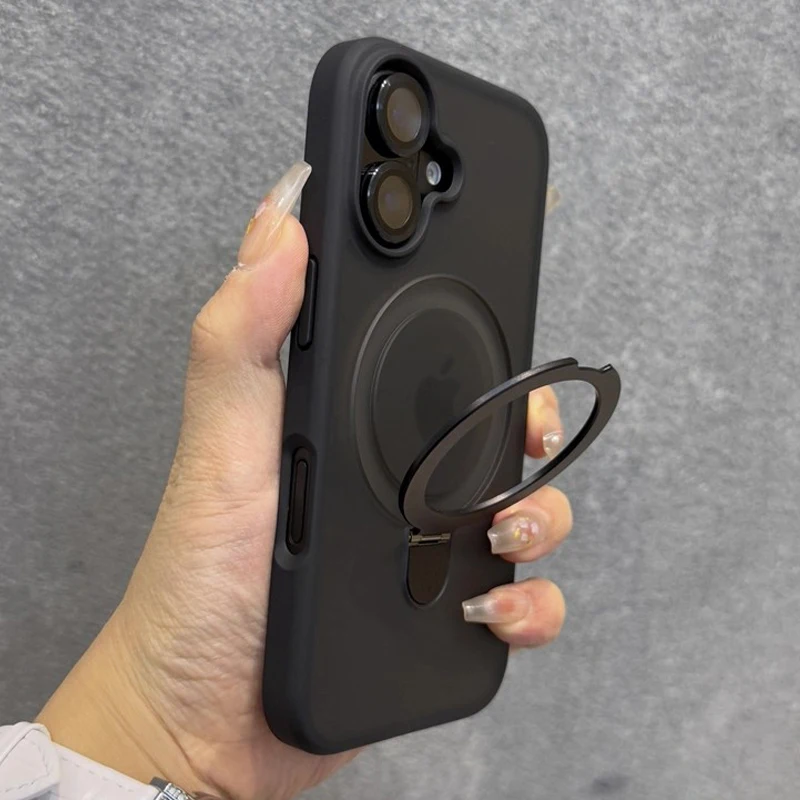 ماتي حلقة حامل زجاج عدسة جراب هاتف آيفون 16 15 14 13 12 11 17 برو ماكس 17 الهواء 16e ل Magsafe اللاسلكية المغناطيسي غطاء