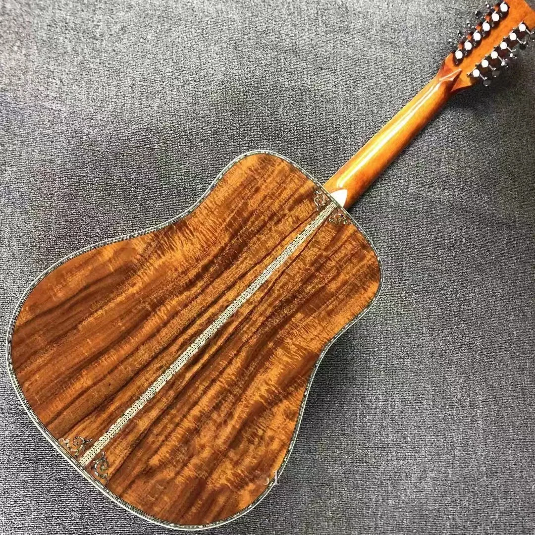 جميع كوا الخشب الغيتار الصوتية ، إناء كبير ، الأبنوس الأصابع ، 41 "، سلسلة D45 ، 12 سلسلة سلسلة