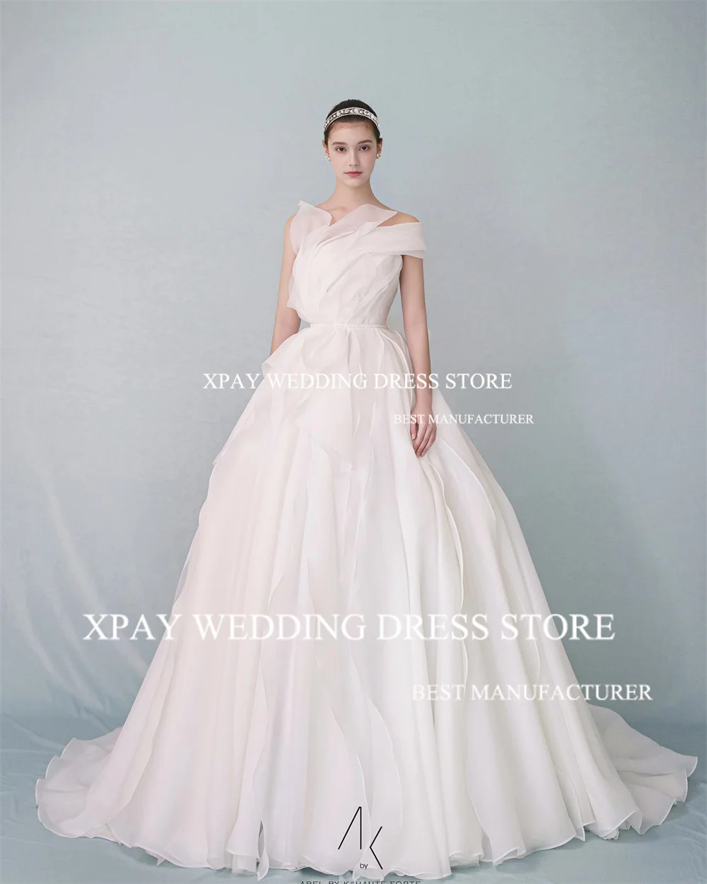 XPAY Off The Shoulder Korea Wedding Dresses Organza Pleats Ruched Ball Gown Wedding Photography Shoot Custom Made Bride Dress