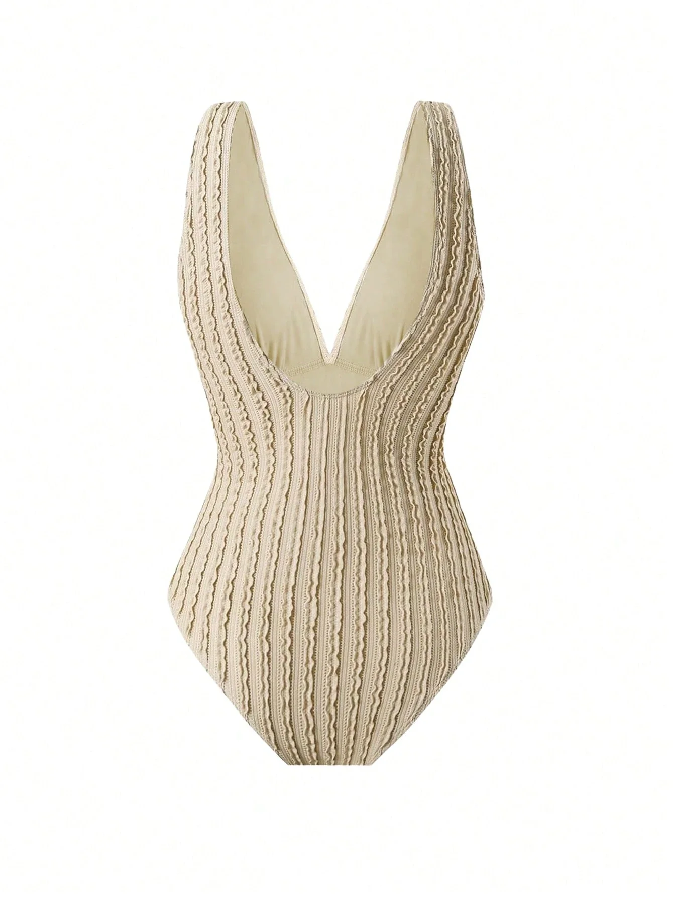 

Textured V-Neck One-Piece Swimsuit And High Waist Skirt 2 Piece Set