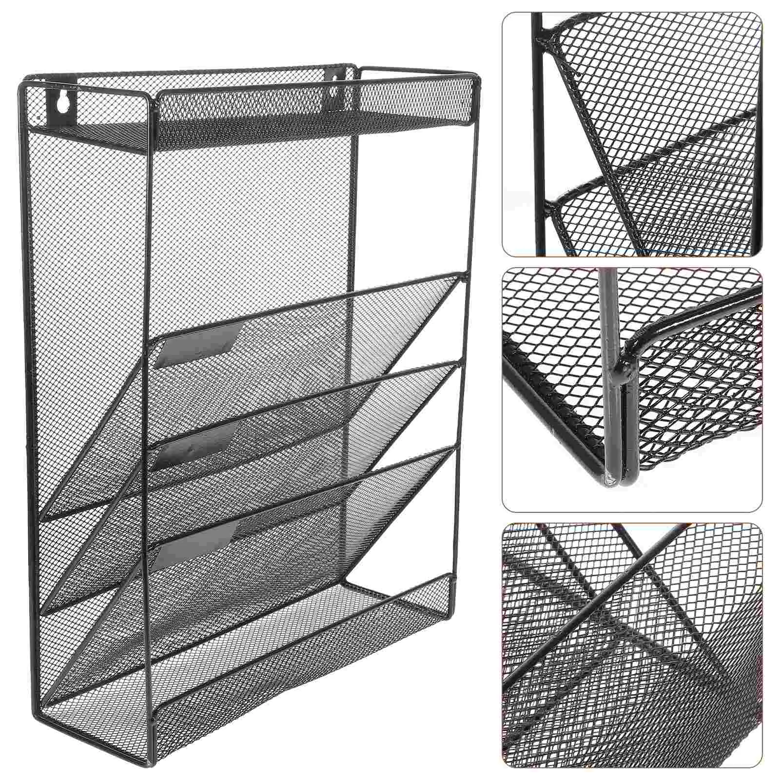 

Magazine Display Stand Wall Mounted File Holder Storage Pockets Organizer Rack Wire Baskets Document