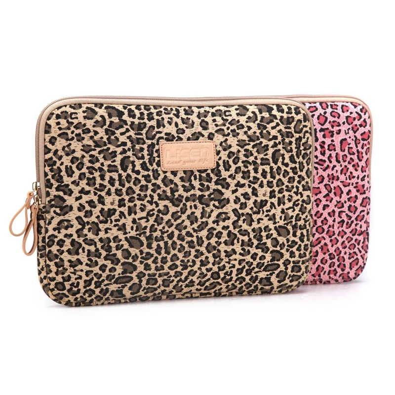 Brand Lisen Laptop Bag 13.3,14,15.6Inch, Leopard Canvas Sleeve Case For MacBook Air Pro, Lady Women Handbag Notebook,Dropship