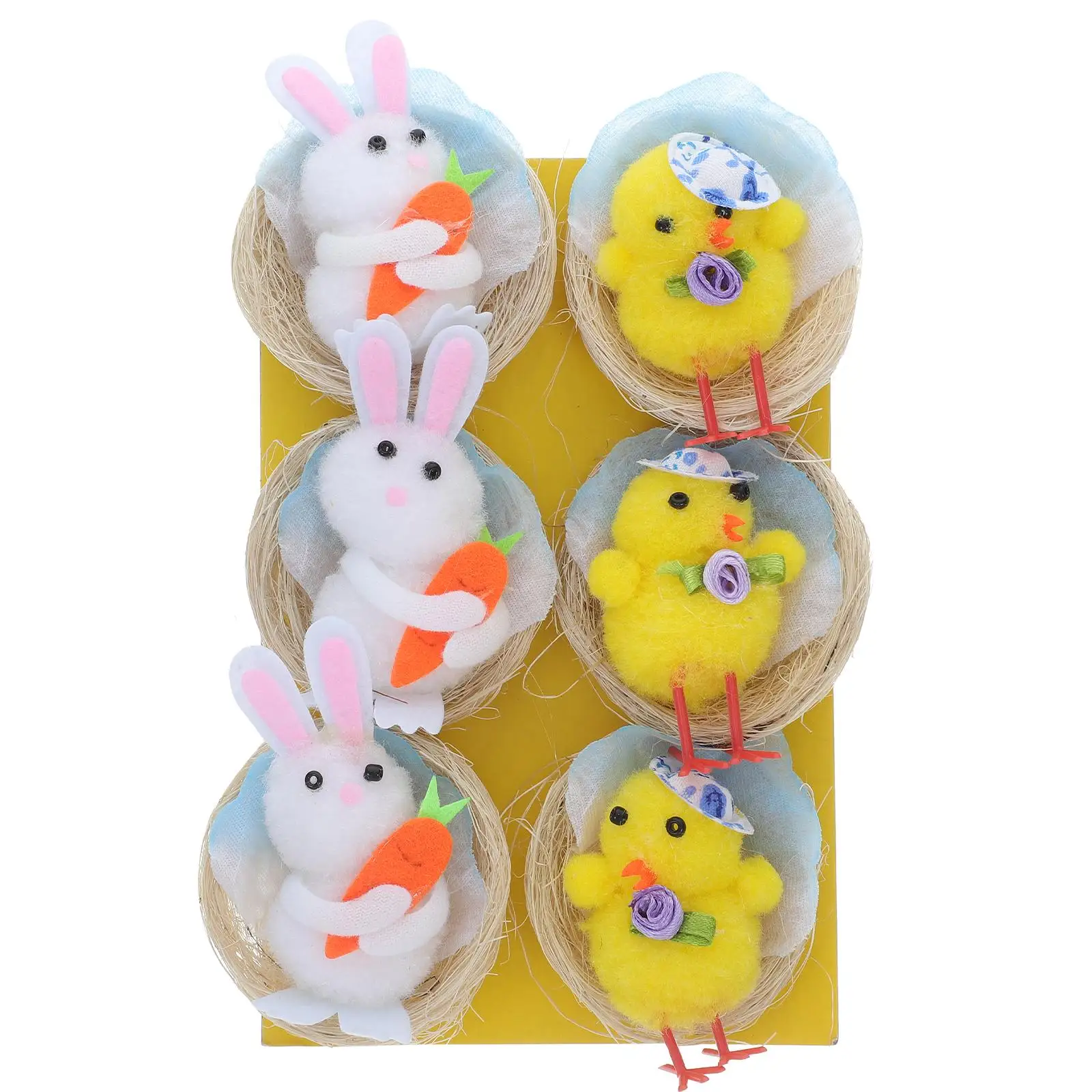 

6 Pcs Miniature Chicken Rabbit Ornament Baby Rooster Hemp Rope Plush Bunny Easter Eggs Decor