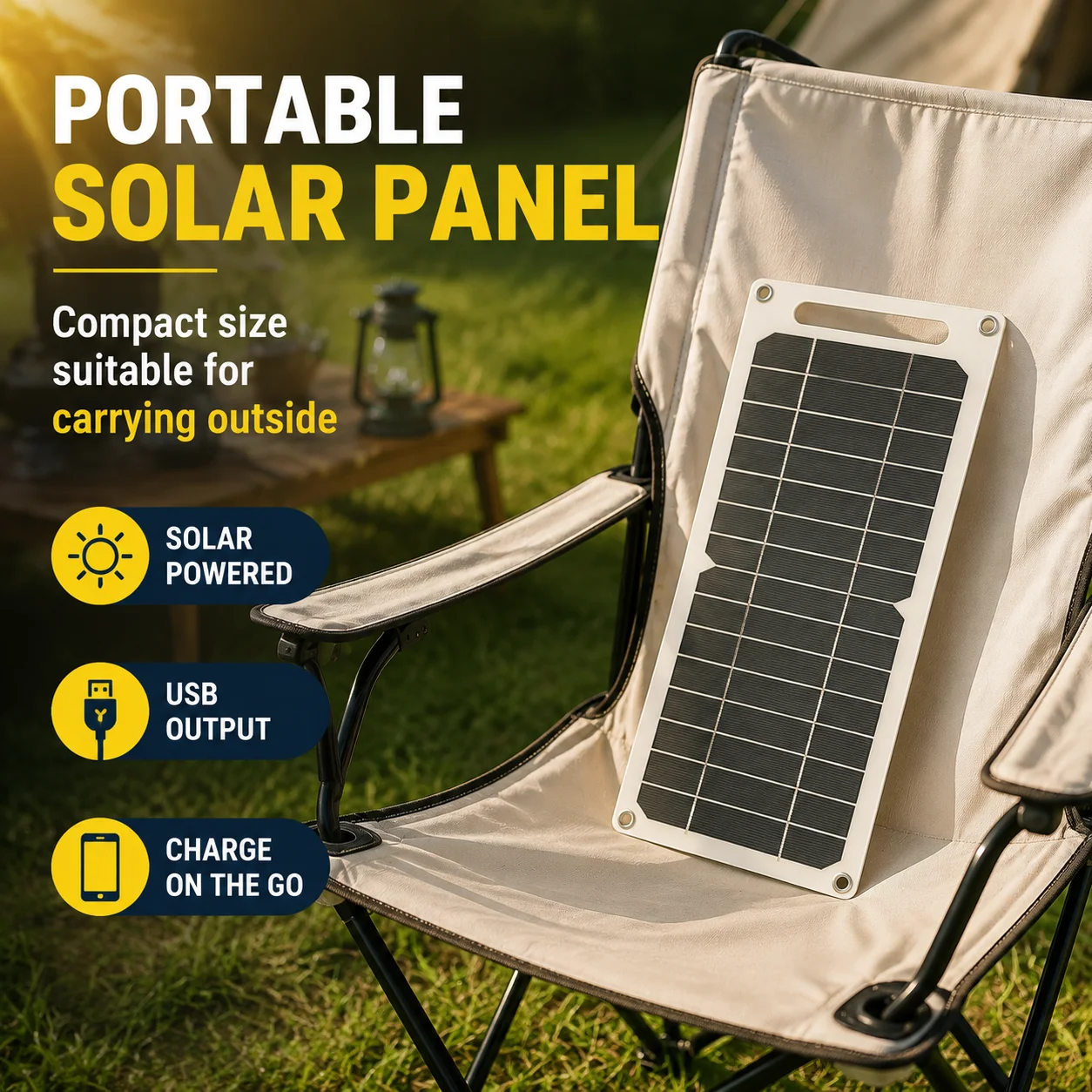 1Pc Portable USB Solar Charger, Compact Solar Panel Power Supply for Camping Travel, for Phones Watches Power Banks Headphones