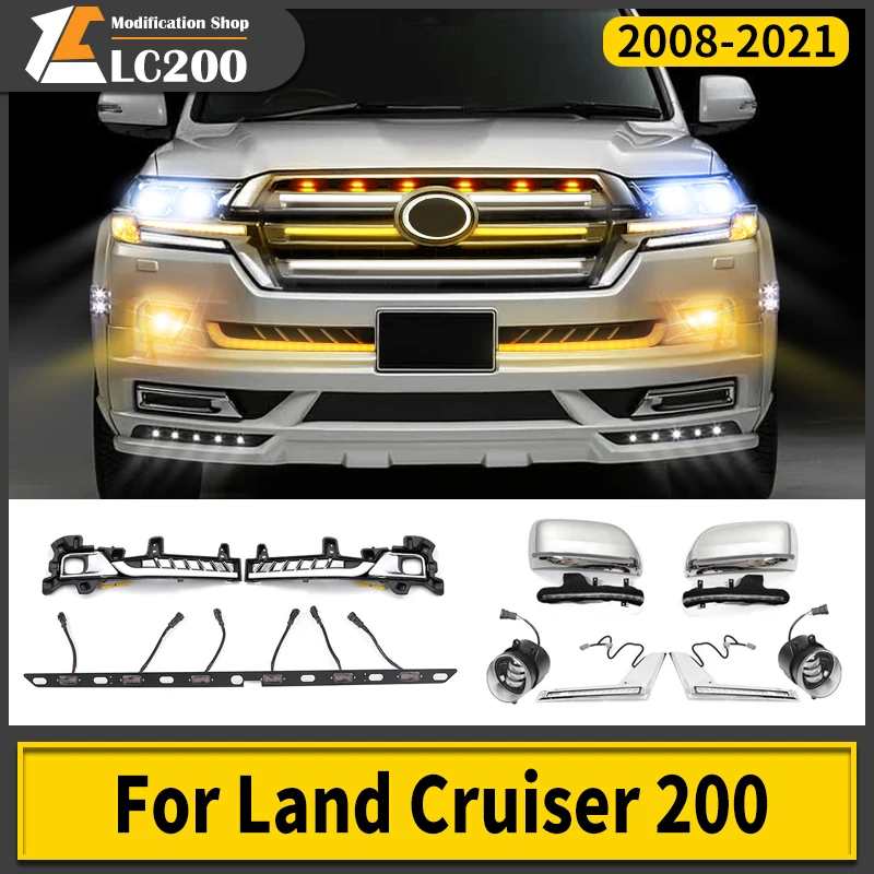 For 2016-2021 Toyota Land Cruiser 200 LC200 Accessories Front Grille Dynamic LED Light, Front Bumper Turn Signal DRL width lamp