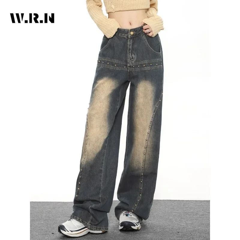 

Women's Casual Style Harajuku Jeans Vintage High Waist Blue Loose Pants 2023 Winter Female Y2K Wide Leg Baggy Denim Trouser