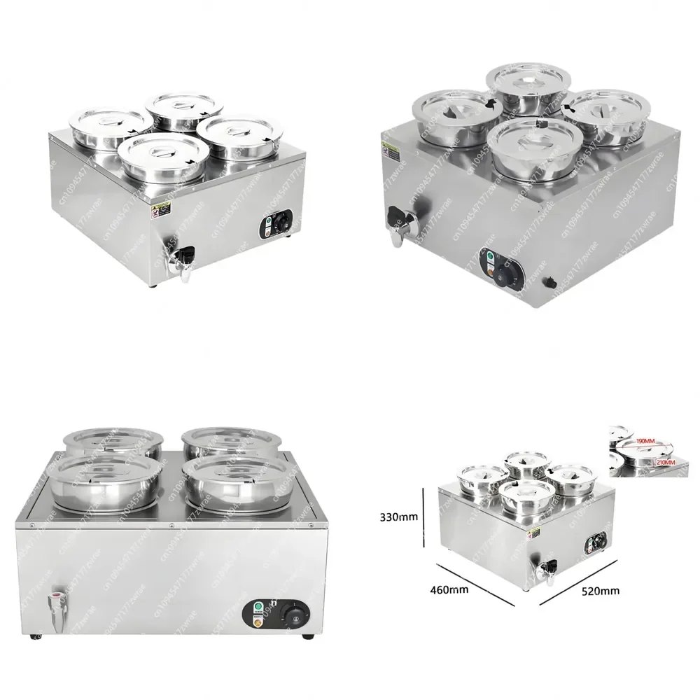 Commercial Food Warmer 4L*4 Stainless Steel 4 Pot Buffet Food Warmer Dish Buffet Set Soup Stove Steam Food Warmer Pot