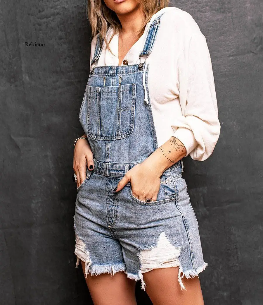 2021 neue Frauen Sommer Denim Shorts Overall Casual Retro Zerrissene Strap Jeans Shorts Overall Top qualität Drop Shipping