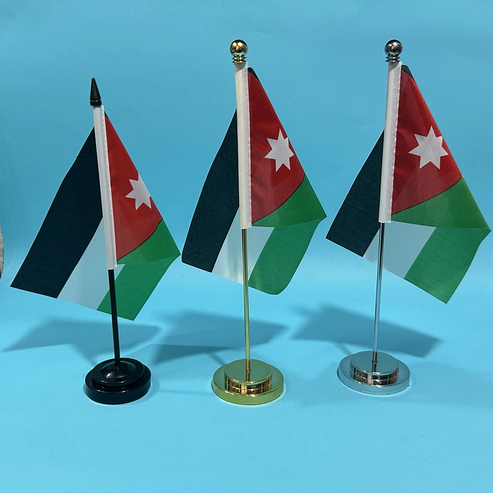 (SKY FLAG)Office Desk Flag Of Jordan flag 14x21cm polyester Jordan National banner for Desk Ornaments Flags