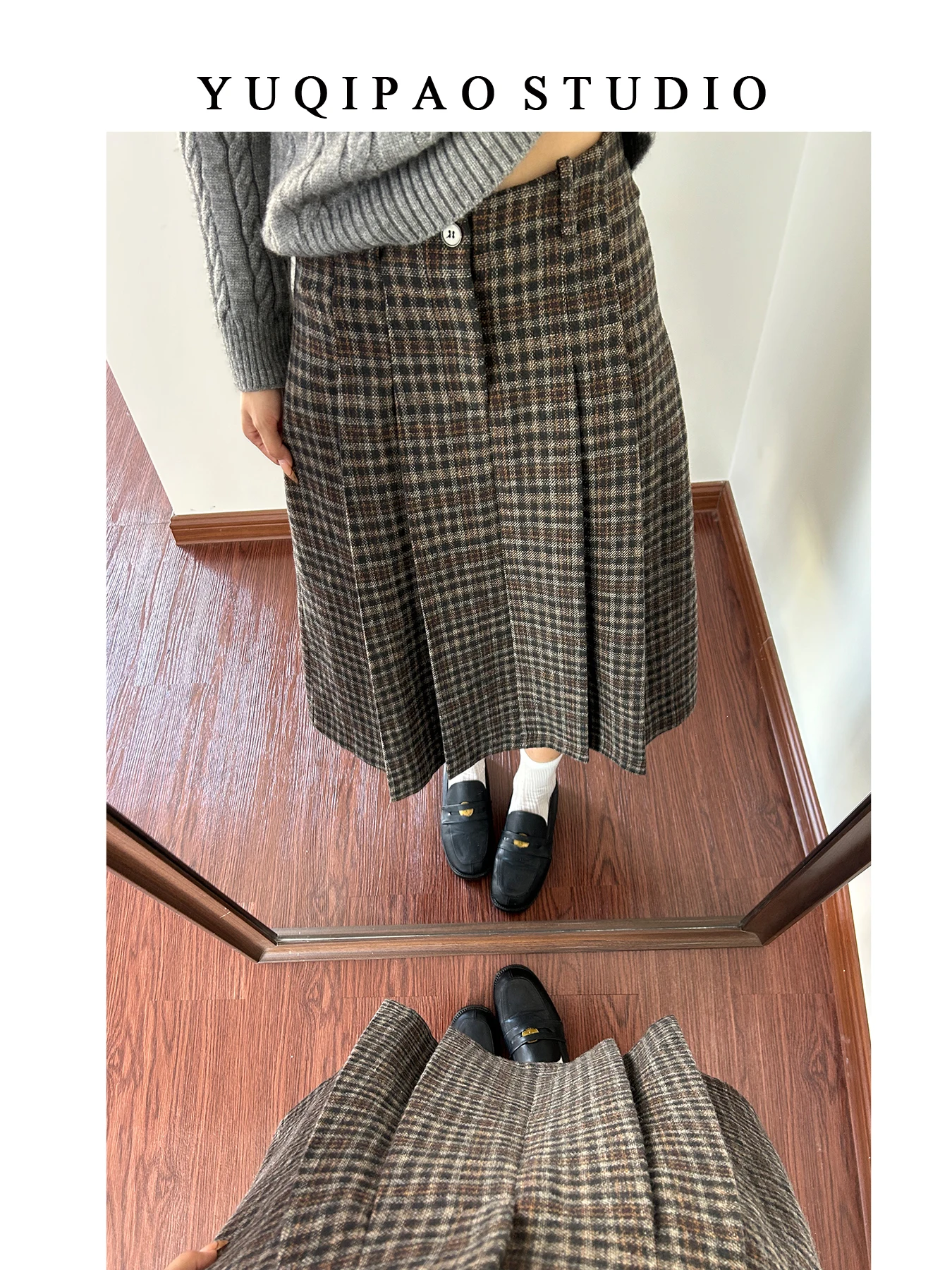 

plus Size Plaid Woolen A-Line Skirt Women's Thi Winter f-length Casual High Waist Stand Fit 2025 Winter Collection