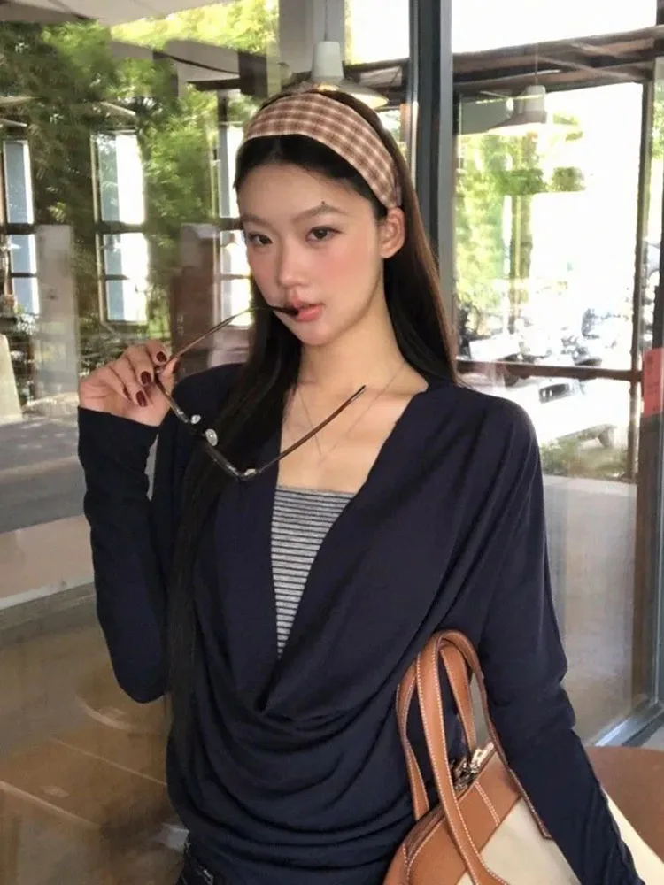 

Винтажные женские футболки с длинным рукавом, с воротником-стойкой, облегающие, сексуальные, модные, повседневные, для весны и осени, клубная одежда