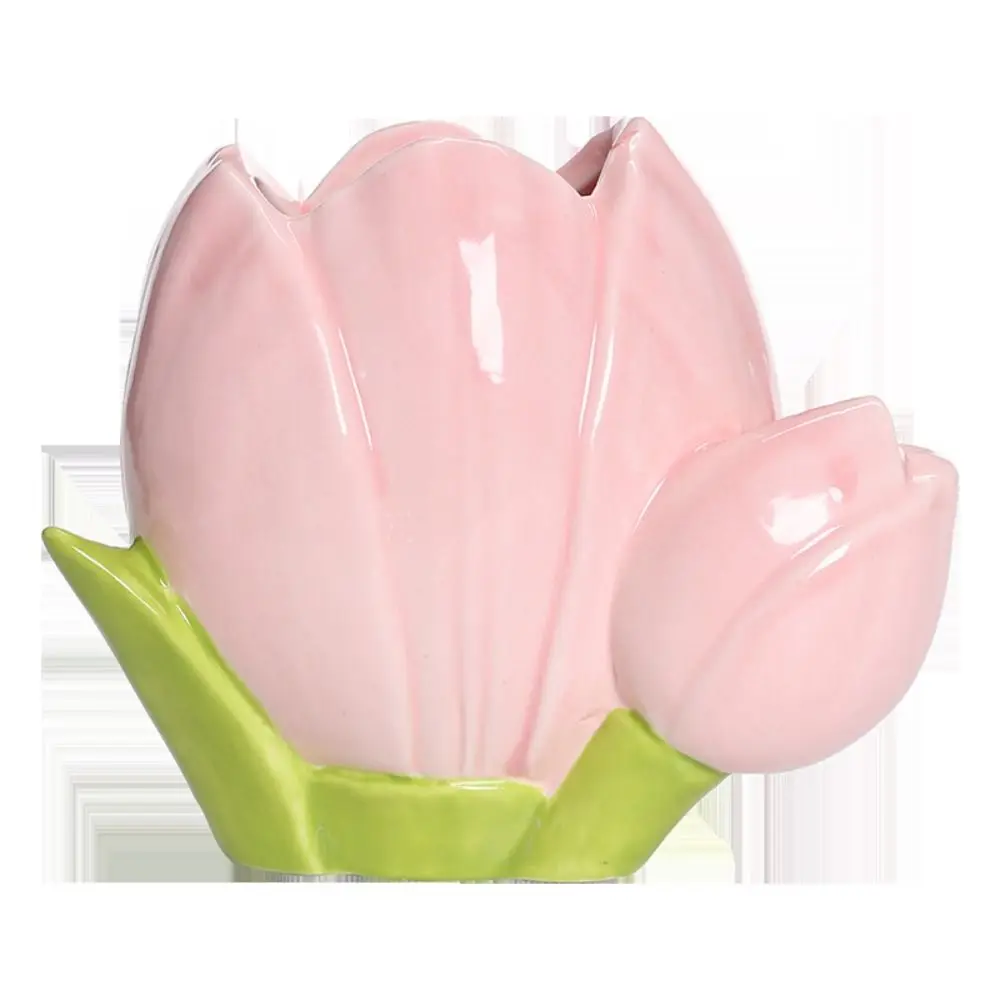 Cute Tulip Flower Pen Holder Retro Ceramic Makeup Brush Storage Bucket Large Capacity Multifunction Stationery Shelf