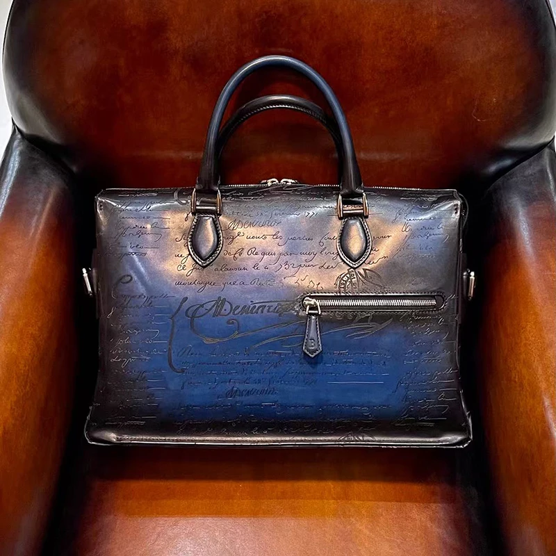 DIMY 2025 men's new business briefcase men's leather high-end luxury handmade retro polished handbag shoulder bag men's bag