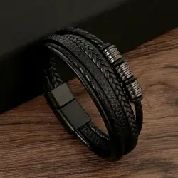 3/4 Layer High Quality Hand-Woven Leather Bracelets Men Trendy Punk Magnetic Clasp Braided Charm Bracelet Jewelry Gift Wholesale