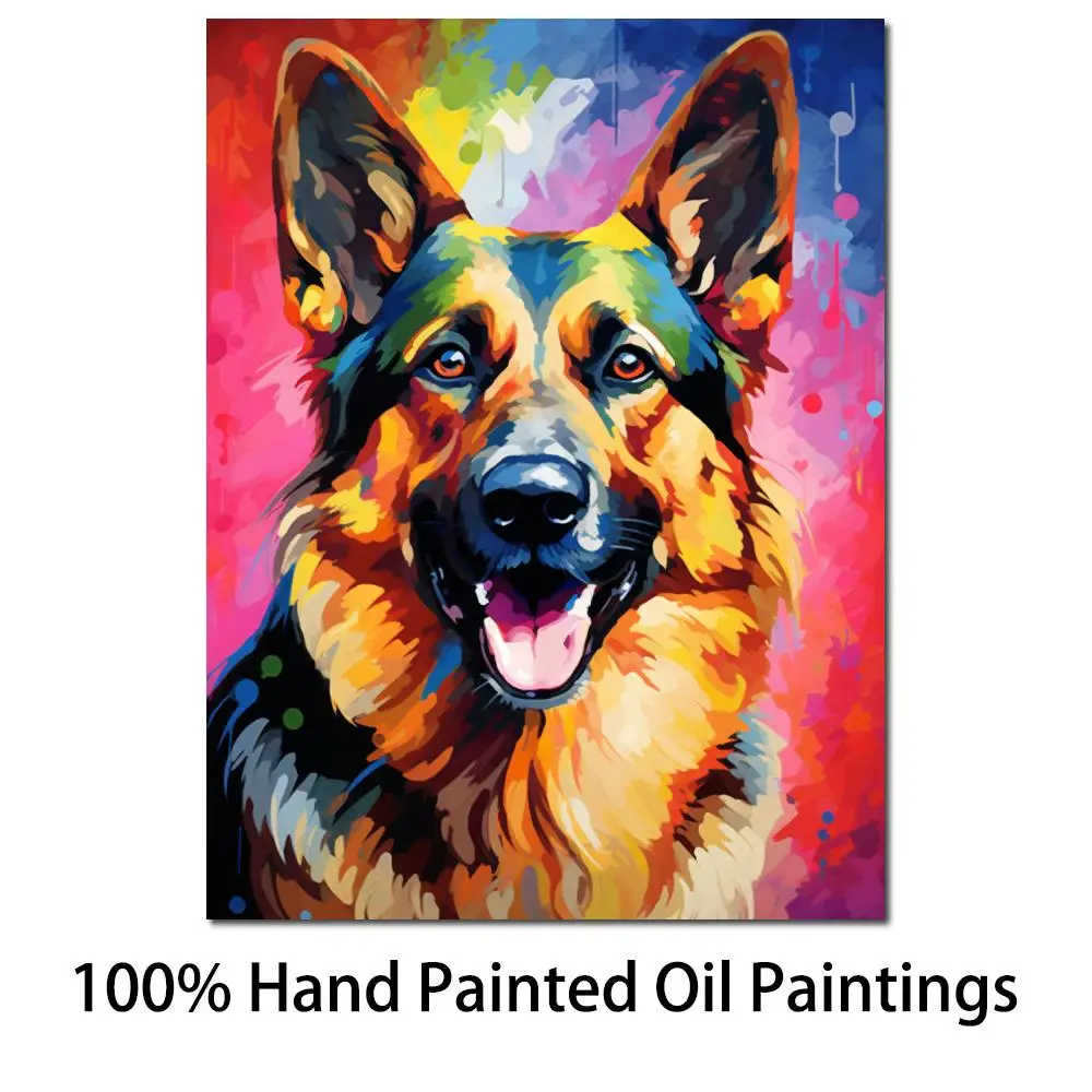 

Custom Dog Painting Textured Canvas Art Abstract German Shepherd Dogs Colorful Pets Portrait Artwork Sitting Room Modern Decor