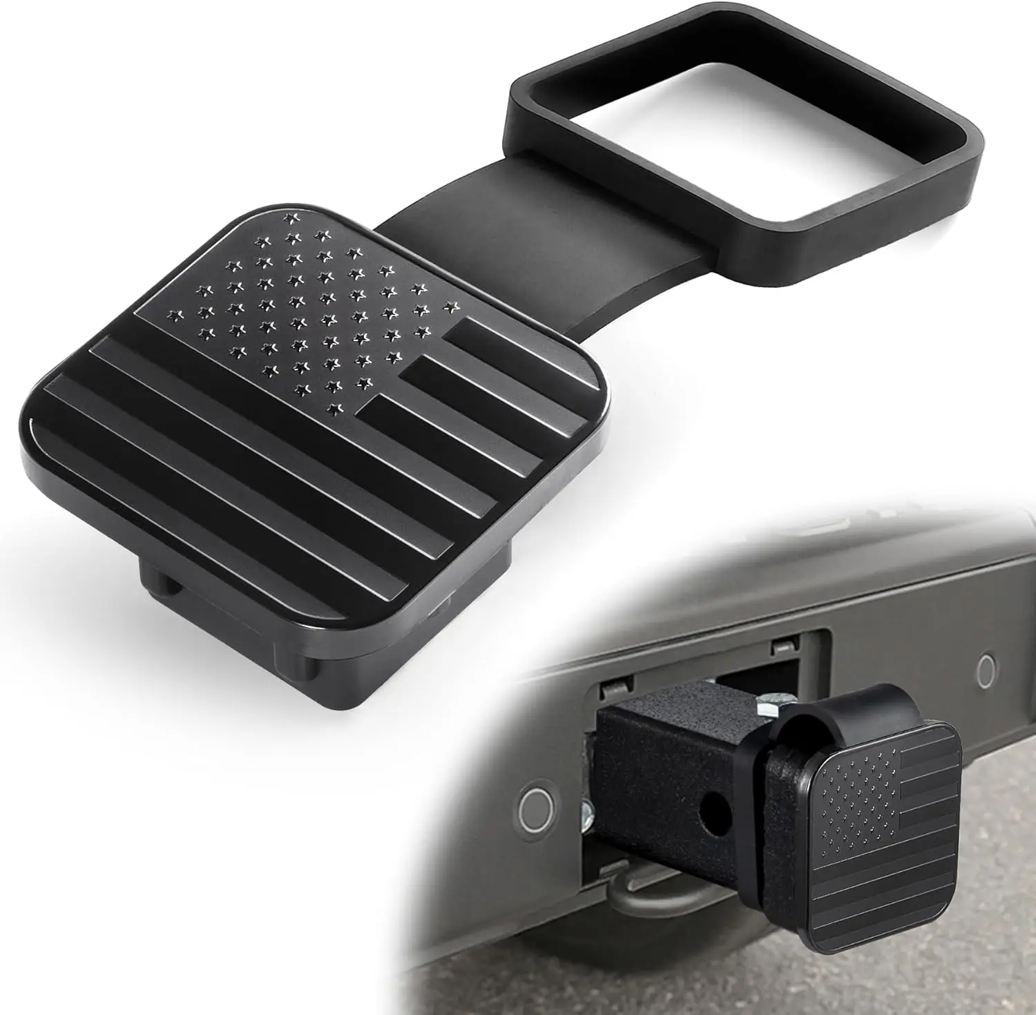 

UYYE 2 Inch Rubber Trailer Hitch Cover, American Flag Rubber Tow Tube Cover Plug Cap, Car Exterior Accessories Fits for Most Vehicles Hitch Receivers, Hitch Cover Tube Plug Cap (Black)