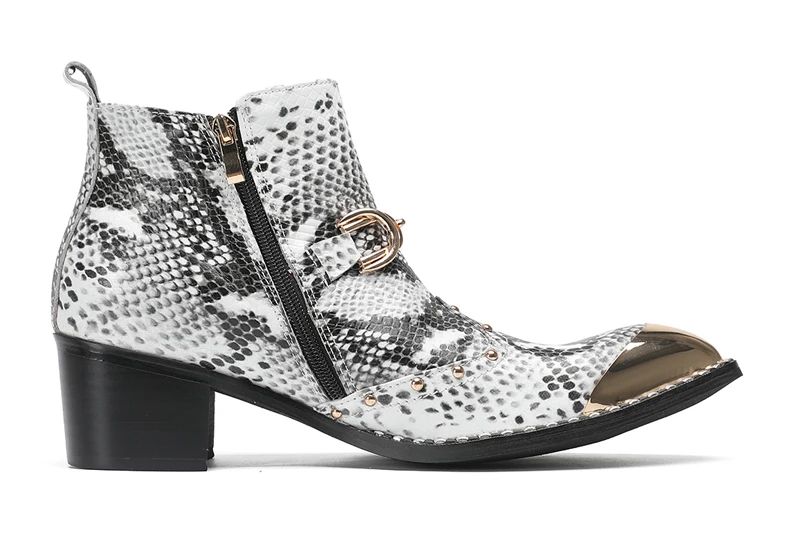 Designer Metall Karree Cowboy Motorrad Kurze Stiefel Männlich Große Größe Nieten Echtes Leder Stiefeletten Business Formale Schuhe – Detail 3