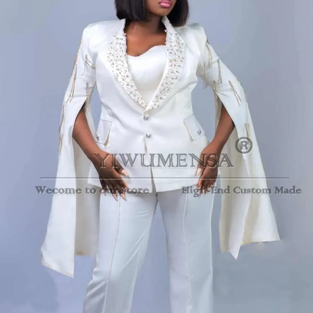 

Mother Of Bride Suits Shawl Lapel Beading Single Breasted Prom Tuxedo Business Blazer 2 Piece Set Jacket Pants Work Wear Ladies