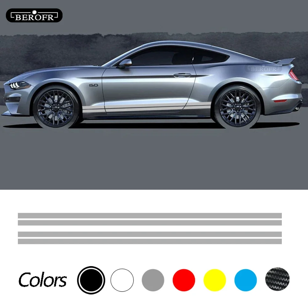

Для Ford Mustang 2000-2021 GT Shelby 500, полосатая боковая наклейка для автомобиля, Стайлинг, виниловая дверная юбка, гоночные спортивные наклейки на кузов, аксессуары