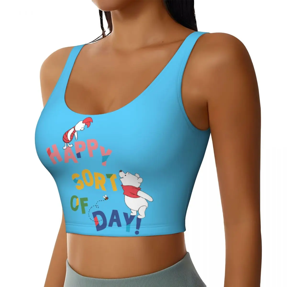 Custom High Impact Pooh And Piglet Happy Sort Of Day! Sports Bra for Women Gym Workout Yoga Crop Top