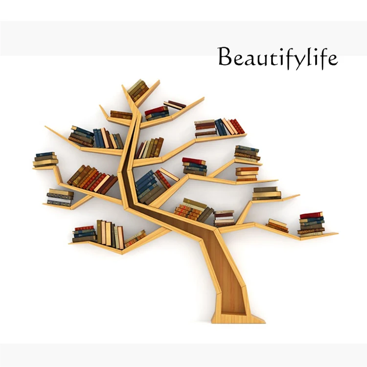 

Creative special-shaped bookshelf floor-to-ceiling wall wall hanging Tree-shaped shelf Background wall decorative shelf