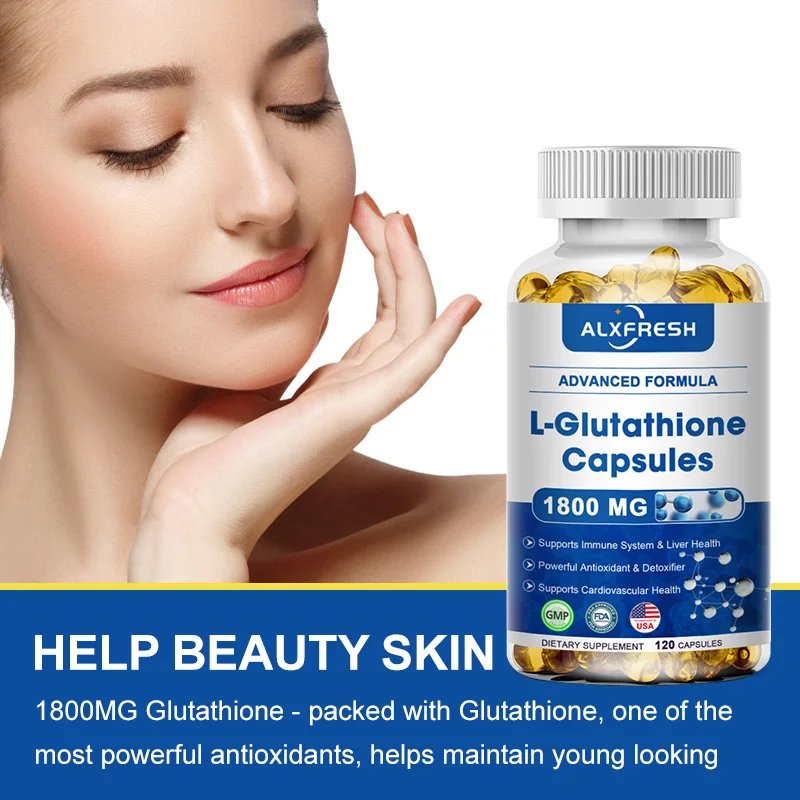 Alxfresh L-Glutathione 1800mg | L-Glutathione Reduced Supplement | Non-GMO & Gluten Free Vegan Kosher |120/60 Caps 60/30 Serving