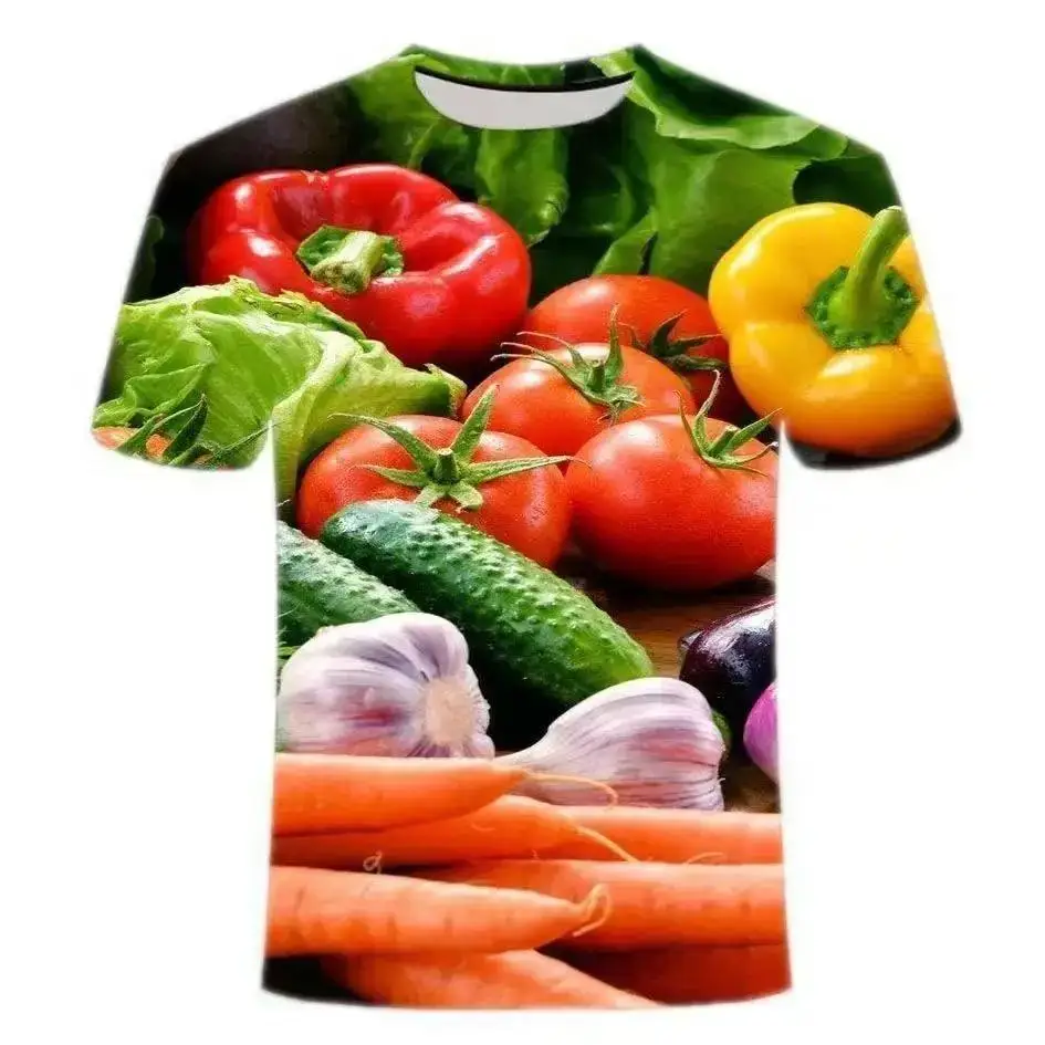 Fashionable Vegetable Pictures For Men\'s T-Shirts Trend Digital Printing Casual Round Neck Short Sleeved Tops