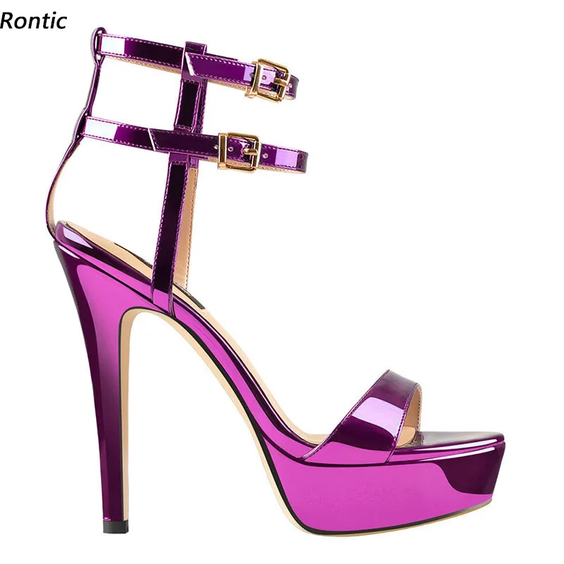 

Rontic/Новое поступление, женские босоножки на платформе, лакированные кожаные туфли на шпильке с открытым носком, великолепные вечерние туфли цвета фуксии, размер США 4-15