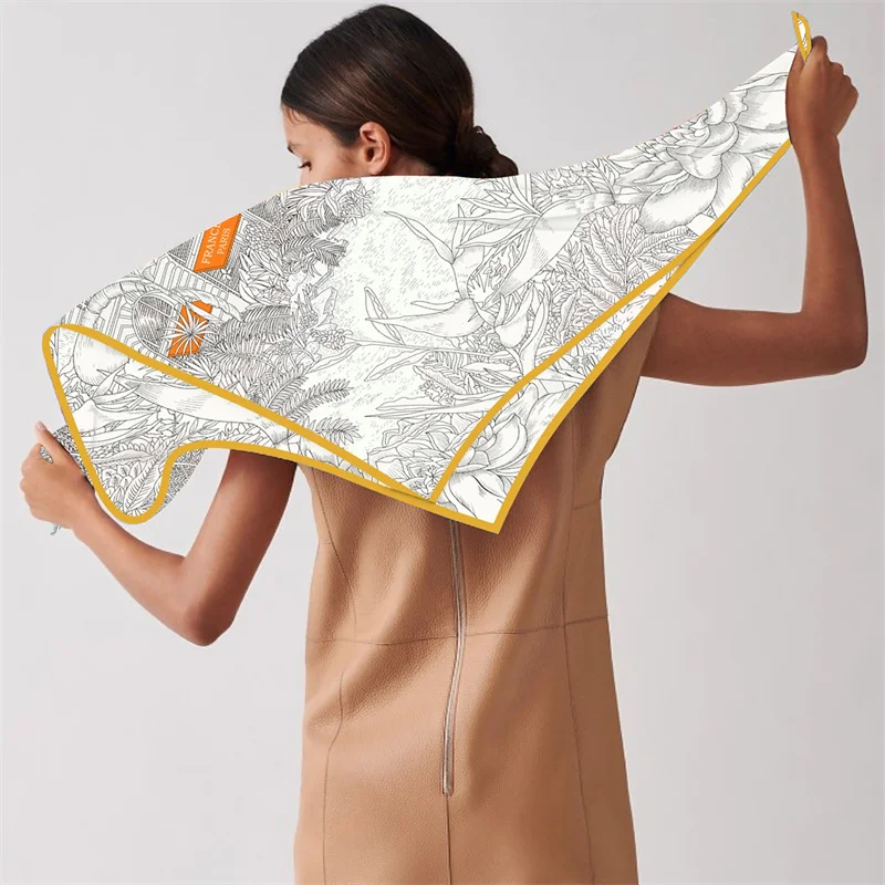 90x90cm New Design Shawl Foreast Printed Silk Scarf Square Scarves Lady Wraps Kerchief Woman Neck Shawl Wraps Echarpes