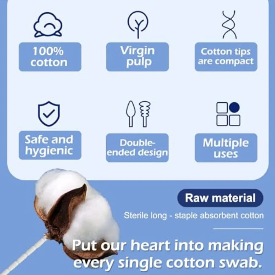 200 عدد مسحات قطنية 100 مسحات قطنية مزدوجة الأطراف قطع للأذنين مسحات قطنية مستديرة للمكياج مسحات الفم المهد