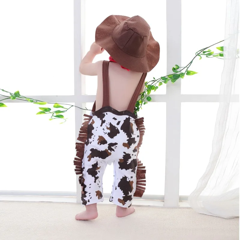 Boys Western Denim Strap Onesie Summer Romper Kids Festival Climbing Outfit