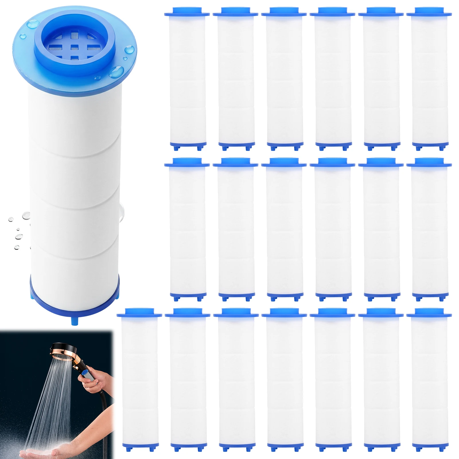 20 Stück Duschkopffilter 2,95 Zoll PP-Baumwolle Ersatzkartusche Handbrause Wasserfiltereinsatz für Zuhause Hotel Badezimmer