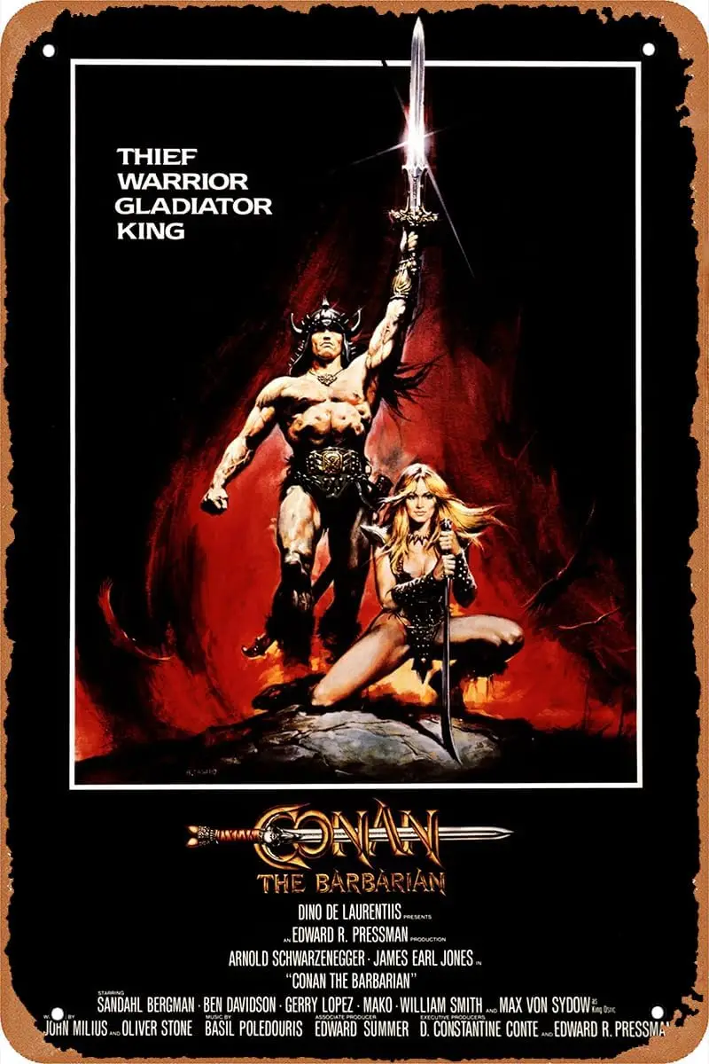 CONAN THE BARBARIAN (1982) cartel de película, logo retro de estaño, letrero de metal retro, adecuado para cafetería, bar, oficina, hogar, decoración de pared