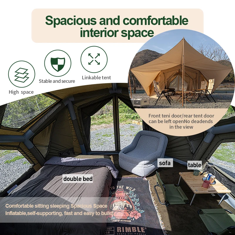 2-4 Person Cozy Outdoor Camping Black Tent for 1 Living Room and 1 Bedroom