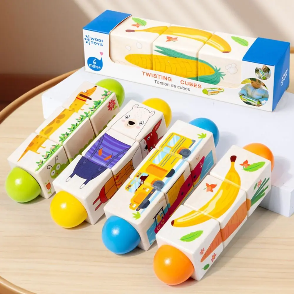 Matching Game 3D Wooden Rotating Puzzle Wooden Colour Wooden Jigsaw Puzzle Unisex Animal Grasp Building Block Toys Kids Gifts