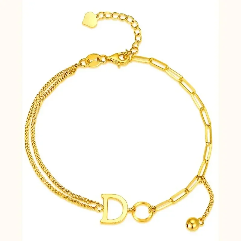 Goldpure Luxury 24K 9999 Pure Gold real gold Simple Design Letter D Women Bracelet