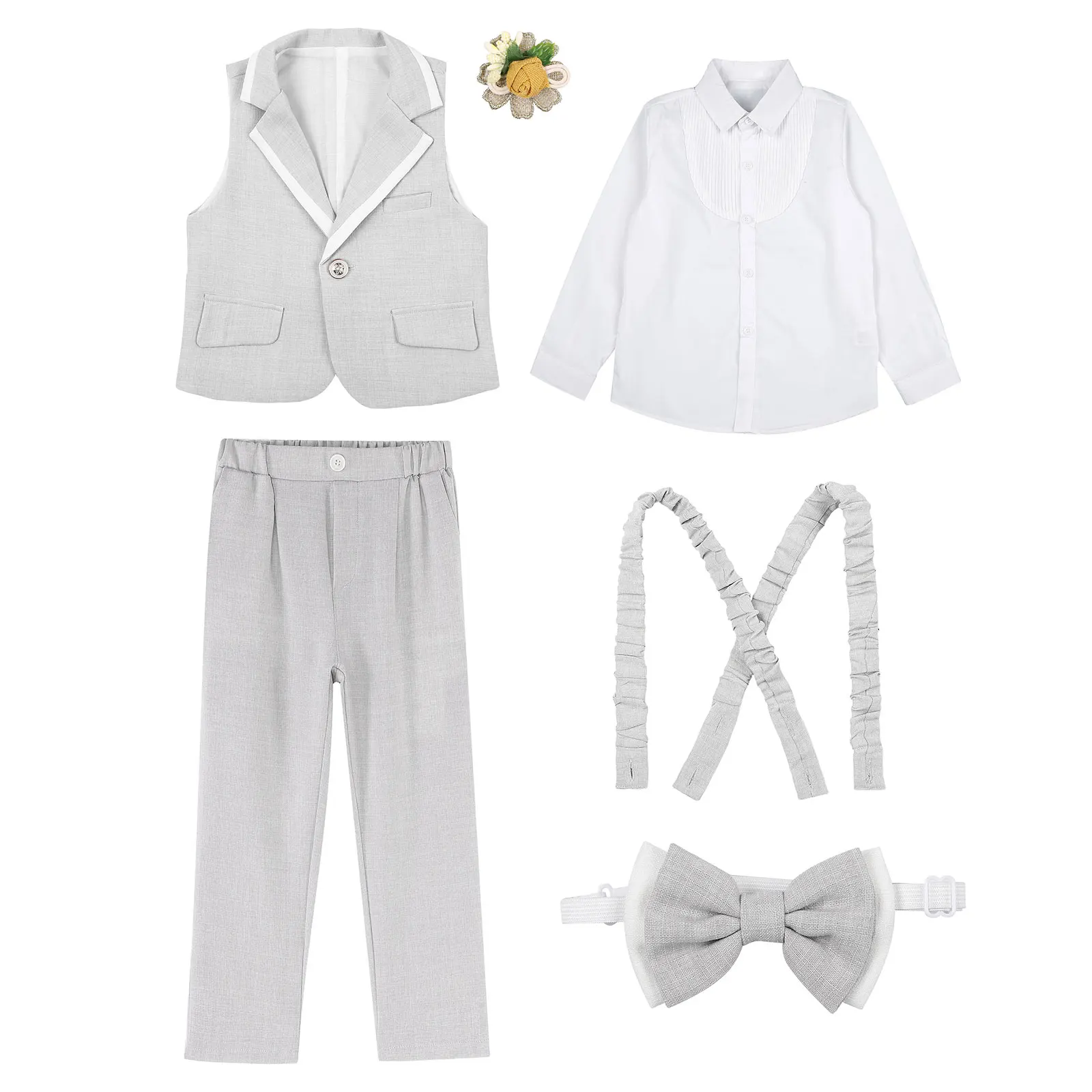 Ensembles classiques de gentleman trempés pour enfants, manches longues, style britannique, fête d'anniversaire, uniformes scolaires pour garçon, robe de baptême