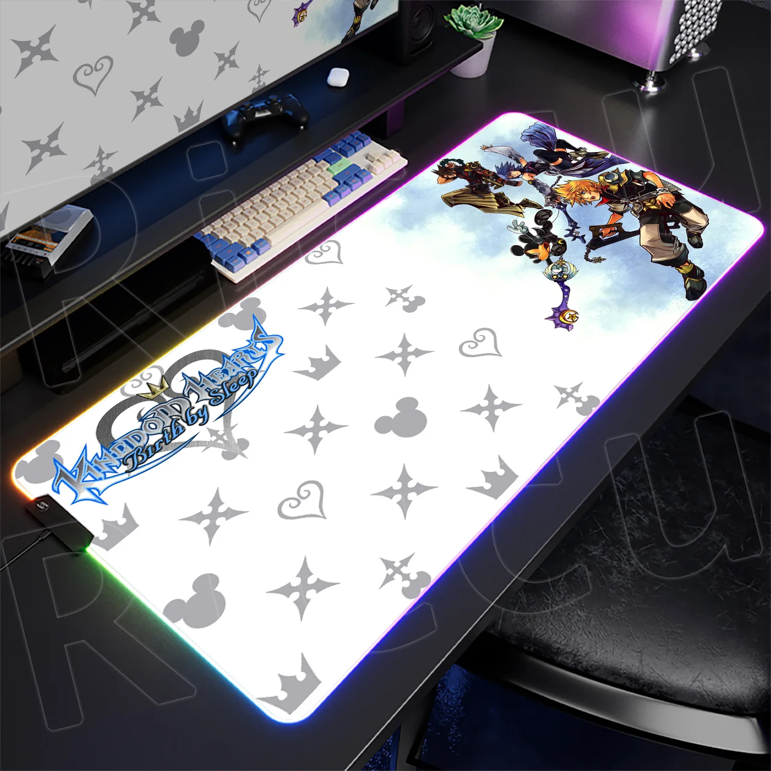 

RGB Gaming K-kingdom H-hearts Computer Mouse Pad LED Glowing Keyboard Anime Desk Mat Large Rubber Non-slip Gamer Backlight Mause