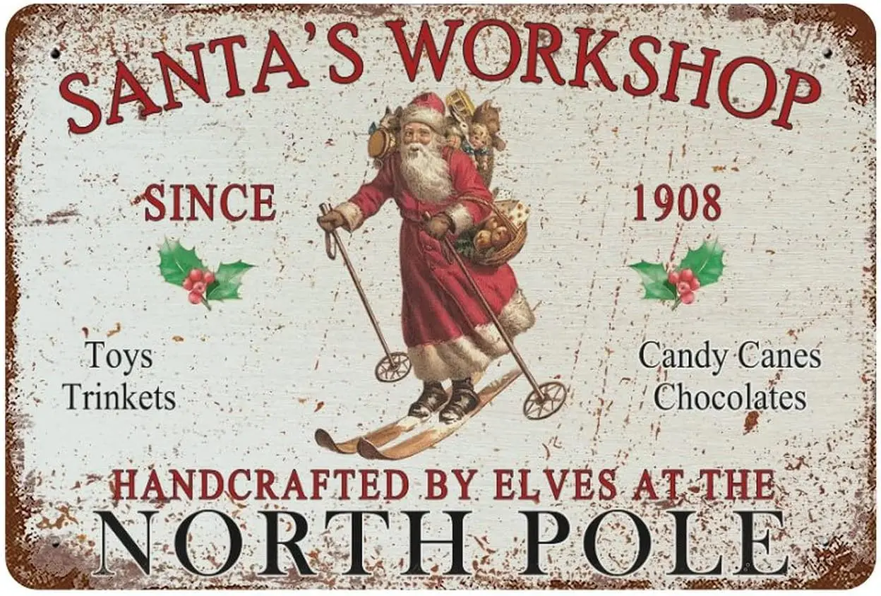 Farmhouse Christmas Decorations Metal Tin Sign Custom Signs Outdoor Metal The North Pole Santas Workshop Custom Personalized Tin