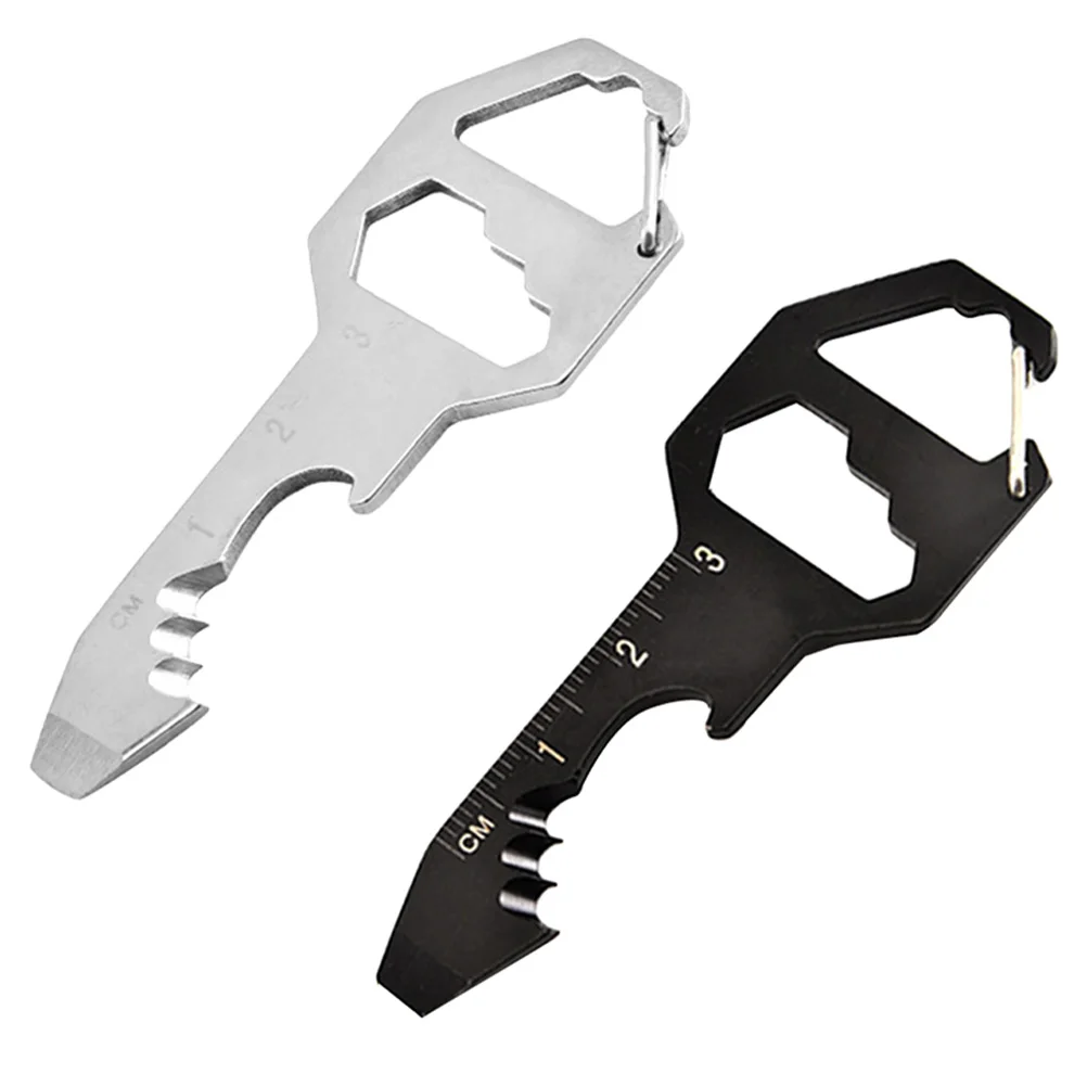 

2 pcs Key Shape Bottle Opener Stainless Steel Multi Functional Keychain Wrench Ruler Bar Tool Beer Opener Corkscrew