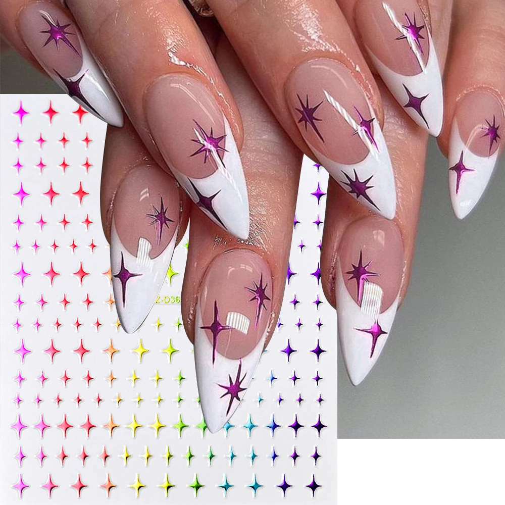 3D Bronzing Star Nail Art Sticker Silver Gold Black Laser Cross Starlight Y2K Charms Self-Adhesive Sliders Manicure Decoration