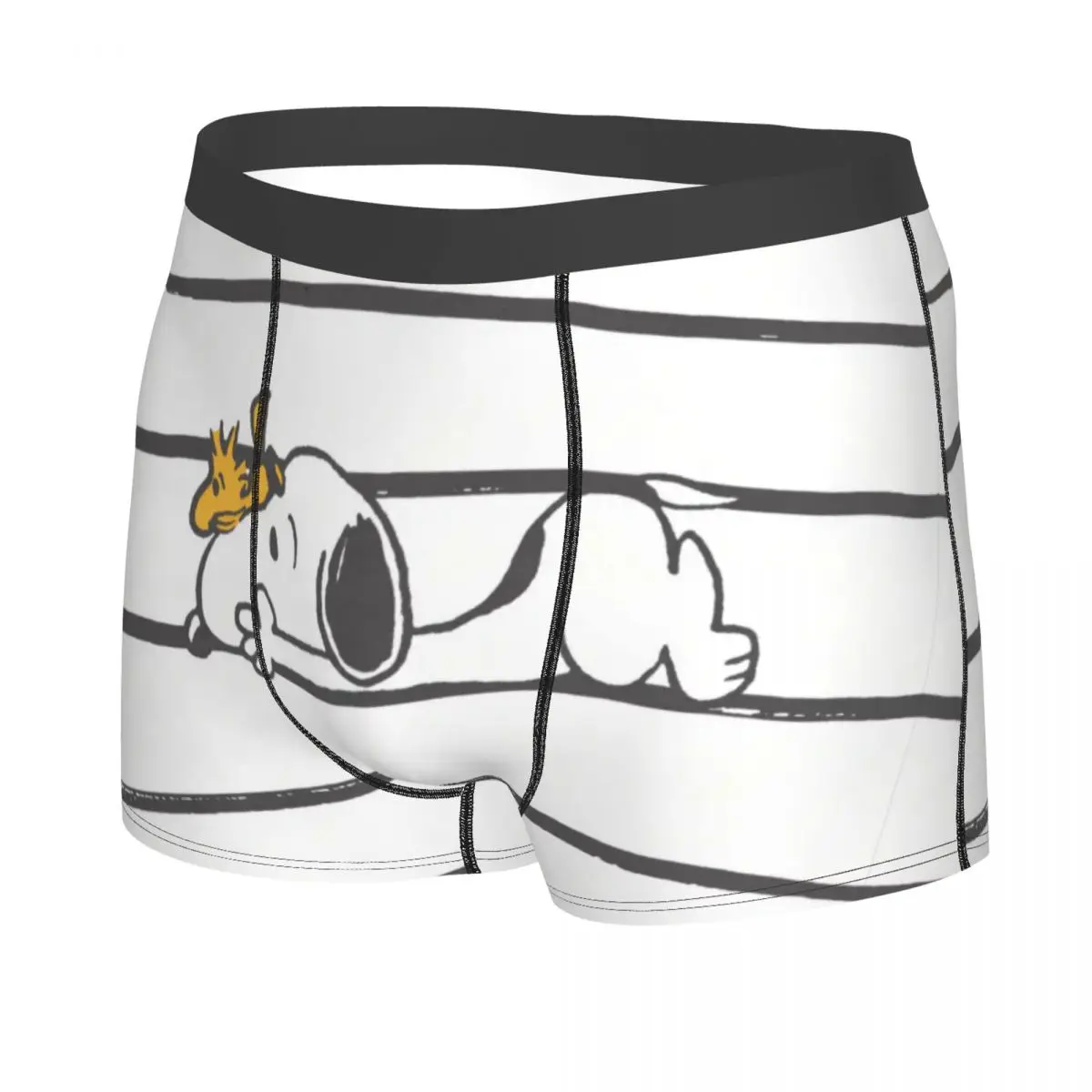 Custom S-Snoopys & Woodstock Smile Giggle Laugh Underwear Male Printed Cartoon Comic Dog Boxer Shorts Panties Underpants